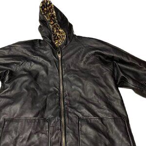 Vintage Marc Mattis Women’s Black Leather Jacket Double-Side Leopard Print Sz M